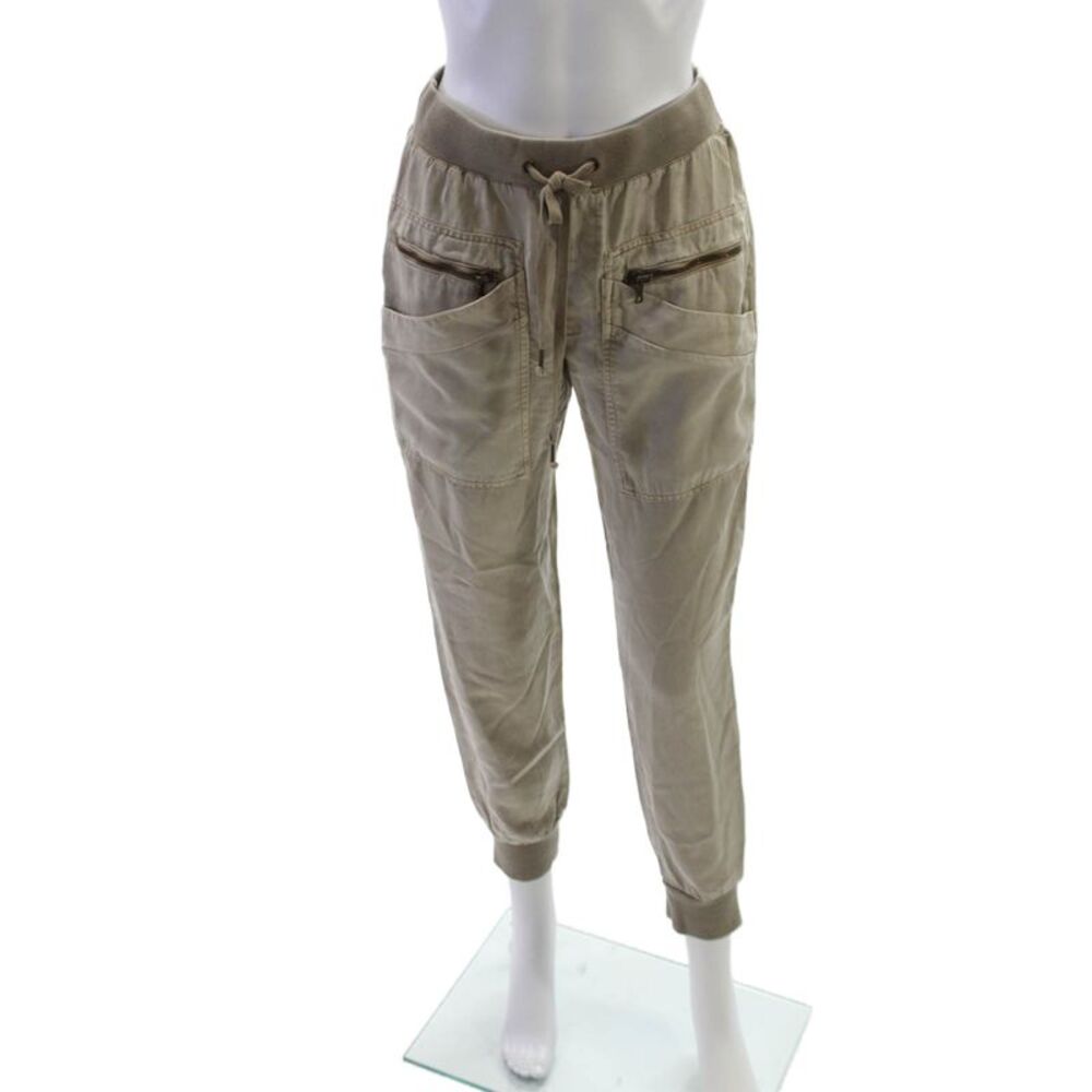 YFB Women Jogger Pants Beige Tencel Drawstring Size XS